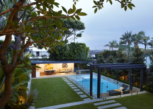 Pool, cabana for teenagers and metal arbours all 
