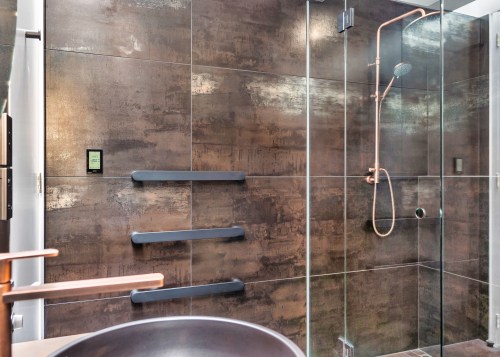 The designer used a low iron shower glass 