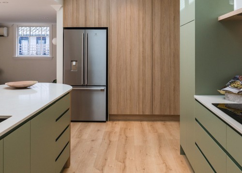 Skylights throw natural task lighting on the kitchen 