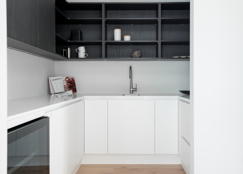 The pristine scullery very much in tune with 