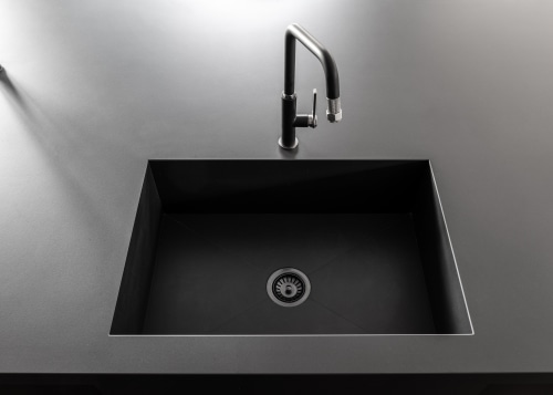 The flush sink contributes to the modern vibe. 