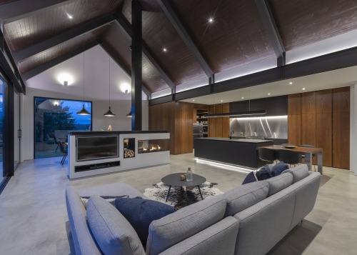 ​​​​​​​Having a lowered ceiling helps give this kitchen architecture, fireplace, gas fire, heating, ceiling, design, furniture, furnshings, home, nterior design, lighting, living room, Cube Dentro