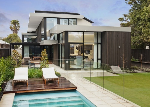 O'Neil Architecture: Winner – 2017 TIDA New Zealand architecture, backyard, elevation, estate, facade, home, house, property, real estate, residential area, swimming pool, villa
