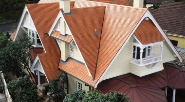 Steep pitched roof on two storey home with cottage, facade, home, house, outdoor structure, property, real estate, residential area, roof, siding, window, wood, black