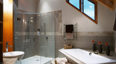 The master bathroom of this magnificant home - architecture, bathroom, ceiling, estate, interior design, room, gray, brown