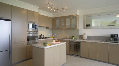 Kitchen with sand coloured cabinetry, white toned granite cabinetry, countertop, cuisine classique, interior design, kitchen, property, real estate, room, gray