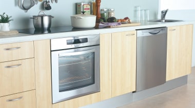 A photograph of a kitchen featuring Westinghouse kitchen cabinetry, countertop, cuisine classique, floor, flooring, furniture, home appliance, interior design, kitchen, kitchen appliance, kitchen stove, major appliance, product design, gray, white