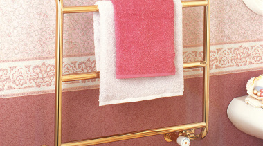 View of the traditional Gold Plate towel rail furniture, product, product design, red, white