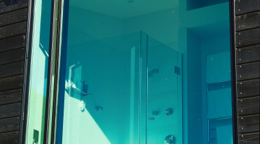 View of a window - View of a architecture, blue, daylighting, door, facade, glass, house, window, teal, black