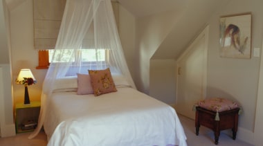 View of this master bedroom - View of bed, bed frame, bedding, bedroom, ceiling, floor, furniture, home, house, interior design, product, property, real estate, room, brown, gray