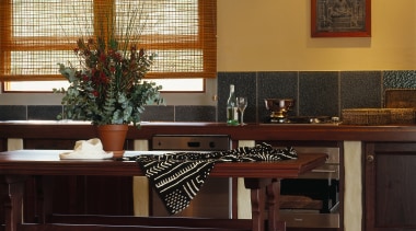 View of this kitchen - View of this cabinetry, desk, dining room, floor, flooring, furniture, hardwood, interior design, living room, room, table, wood, wood flooring, brown, black