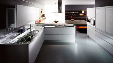 View of this contemporary kitchen - View of countertop, cuisine classique, interior design, kitchen, product design, room, black, gray