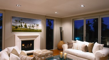 View of this living area - View of ceiling, estate, home, interior design, living room, property, real estate, room, wall, window, brown, gray