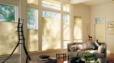 View of the window products - View of ceiling, daylighting, floor, home, interior design, living room, room, shade, wall, window, window blind, window covering, window treatment, wood