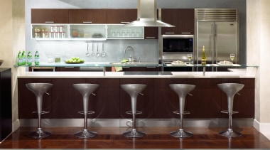 Interior view of kitchen serving bench - Interior cabinetry, countertop, cuisine classique, flooring, furniture, interior design, kitchen, product design, small appliance, table, red, white