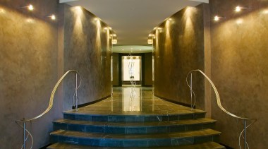 entry to apartments - entry to apartments - architecture, ceiling, daylighting, floor, interior design, light, lighting, lobby, reflection, wood, brown