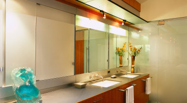 View of bathroom area - View of bathroom cabinetry, ceiling, countertop, interior design, kitchen, room, brown, orange