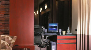 View of this living area - View of ceiling, floor, flooring, furniture, hardwood, interior design, living room, lobby, room, wall, wood, wood flooring, red