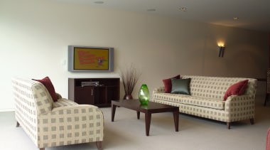 Lounge room with natural coloured walls and floor, ceiling, floor, furniture, home, interior design, living room, real estate, room, wall, gray