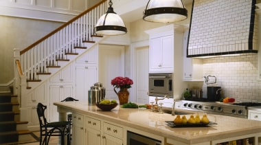 View of the entire kitchen area, tiled floor, cabinetry, ceiling, countertop, cuisine classique, interior design, kitchen, room, gray, brown