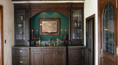 View of the wine tasting room, light brown cabinetry, ceiling, countertop, cuisine classique, estate, flooring, furniture, interior design, kitchen, black, gray