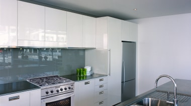 View of a kitchen, polished concrete flooring, black architecture, countertop, interior design, kitchen, real estate, gray