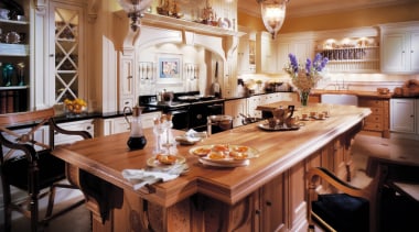 view of this edwardian kitchen designed by clive countertop, dining room, furniture, interior design, kitchen, room, table, brown, black