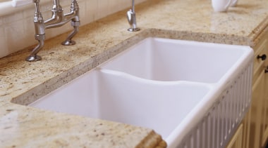 view of this gold granite benchtop - view bathroom, bathroom sink, ceramic, countertop, floor, kitchen, plumbing fixture, room, sink, tap, tile, gray