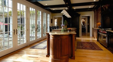 View of the kitchen area, wooden flooring, wooden floor, flooring, hardwood, interior design, kitchen, wood, wood flooring, brown