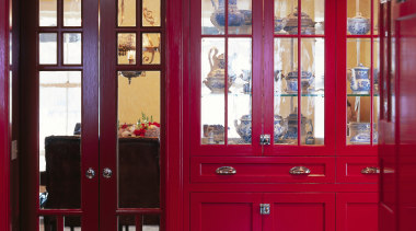 View of this  redeveloped 19th century kitchen bookcase, cabinetry, door, interior design, window, red