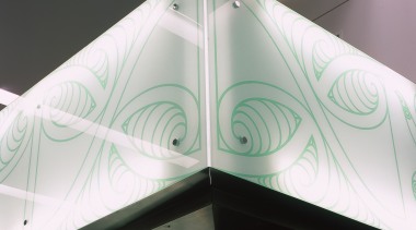 Backlit panels with Koru design. - Backlit panels angle, architecture, daylighting, glass, product design, structure, black, gray, white