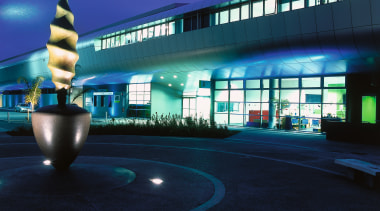 Exterior night view of stadium building with lights architecture, city, infrastructure, landmark, light, lighting, metropolitan area, night, sky, black, blue