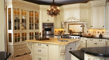 view of the kitchen sowing timber/glass cabinetry stainless cabinetry, countertop, cuisine classique, interior design, kitchen, room, gray, brown