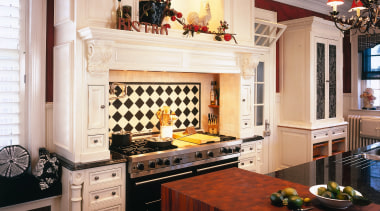 view of the customized kitchen mantle by Clive cabinetry, ceiling, countertop, cuisine classique, flooring, home, interior design, kitchen, room, gray, black