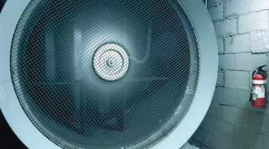 view of the large ventilation fans and ducting audio, audio equipment, loudspeaker, product, product design, subwoofer, technology, teal, white