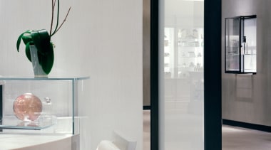 view of the translucent opal glass screens and furniture, glass, interior design, light fixture, product design, window, gray, white