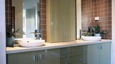 view of the custom cabinets with a 2 bathroom, bathroom accessory, bathroom cabinet, cabinetry, countertop, interior design, kitchen, room, sink, gray, brown