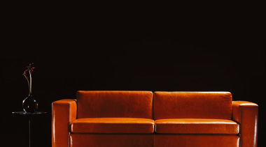 view of the bobcat sofa in Mango leather chaise longue, couch, furniture, orange, product design, sofa bed, table, black