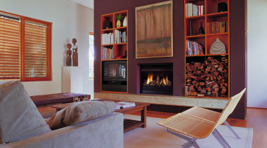 view of the lounnge and jet master fireplace bookcase, furniture, home, interior design, living room, real estate, room, shelving, wall, window, gray, red