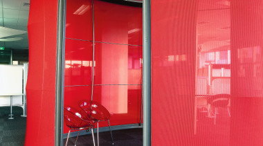 view of the red pod small meeting room architecture, ceiling, door, glass, interior design, red, wall, wardrobe, red