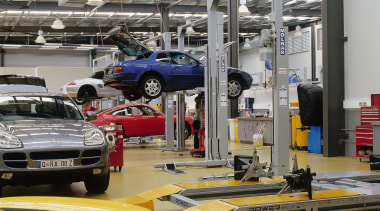 view of the servie area - view of automobile repair shop, automotive design, car, factory, motor vehicle, vehicle, gray