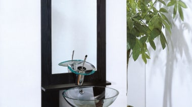 view of the inwall mounted glass basin/vanity - bathroom accessory, bathroom cabinet, plumbing fixture, product design, shelf, tap, white