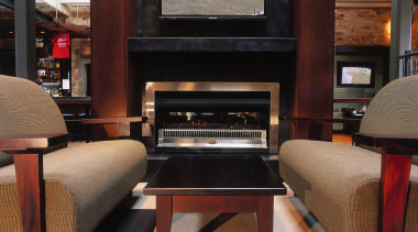 view of this warmington fireplace  that creates chair, flooring, furniture, interior design, living room, table, wood, black