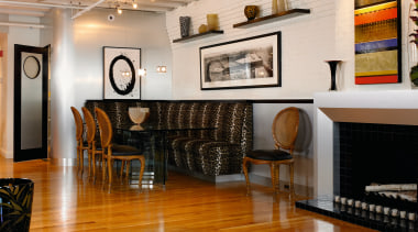 view of the apartment featuring  a built ceiling, floor, flooring, furniture, hardwood, interior design, living room, lobby, real estate, room, wall, wood flooring, brown, gray