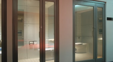 Hotel bathrooms with glass doors. - Hotel bathrooms door, glass, interior design, window, brown, gray, black