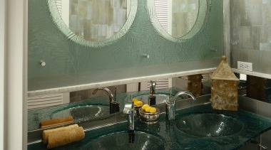 view of the glass mirror surround provided by bathroom, countertop, glass, interior design, room, sink, black