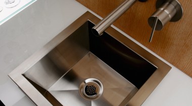 A view of a stainless steel square basinj bathroom sink, ceramic, plumbing fixture, product design, sink, tap, brown, gray