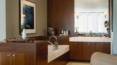 the chair signifies an understanding of the bath bathroom, bathroom cabinet, cabinetry, countertop, interior design, kitchen, real estate, room, sink, brown, gray