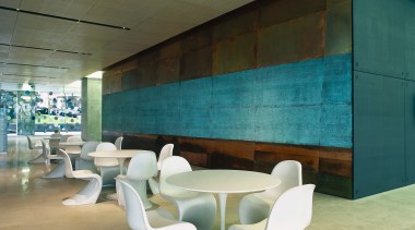 A view of foyer in the Lumley Building, architecture, chair, furniture, interior design, product design, table, wall, brown