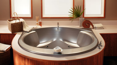 Stainless steel bath tub and faucetry, with wooden bathroom, bathtub, interior design, jacuzzi, plumbing fixture, room, sink, white